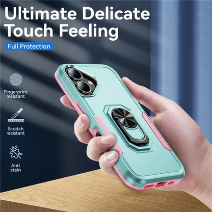 For iPhone 16 Plus Case Military Grade Ring Kickstand PC+TPU Phone Cover