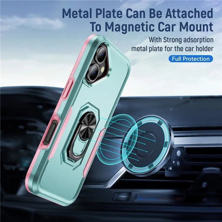 For iPhone 16 Plus Case Military Grade Ring Kickstand PC+TPU Phone Cover