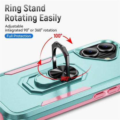 For iPhone 16 Plus Case Military Grade Ring Kickstand PC+TPU Phone Cover