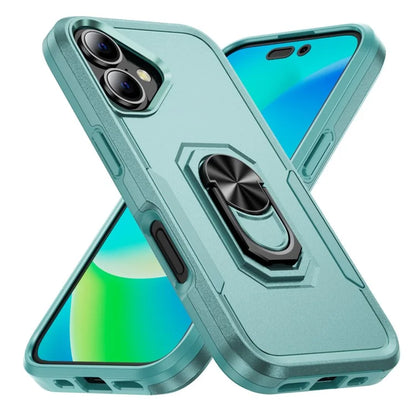 For iPhone 16 Plus Case Military Grade Ring Kickstand PC+TPU Phone Cover