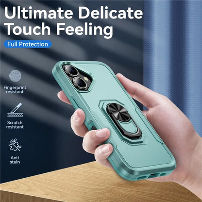 For iPhone 16 Plus Case Military Grade Ring Kickstand PC+TPU Phone Cover