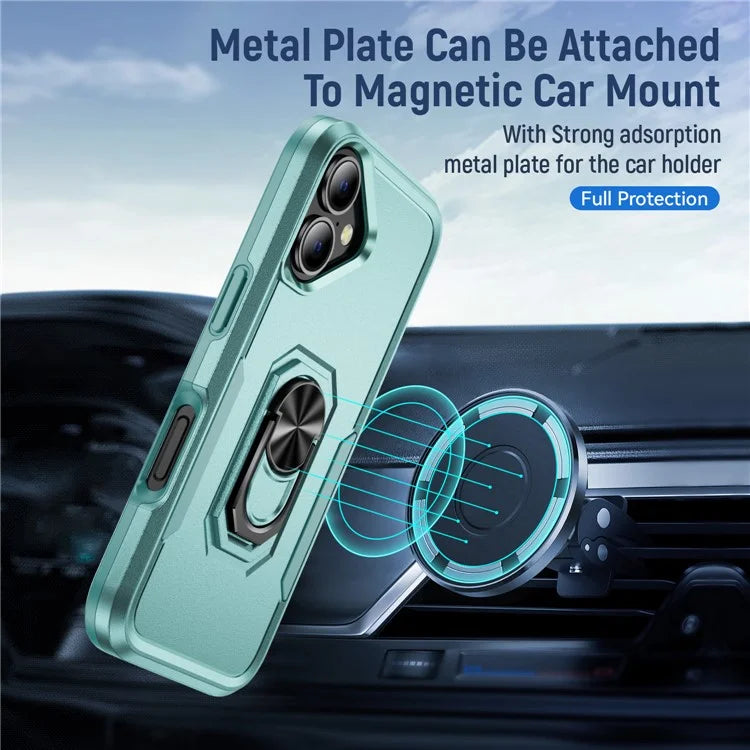 For iPhone 16 Plus Case Military Grade Ring Kickstand PC+TPU Phone Cover