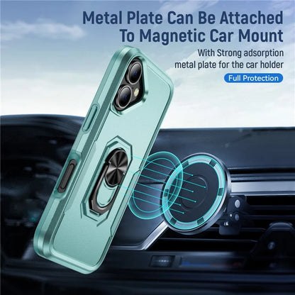For iPhone 16 Plus Case Military Grade Ring Kickstand PC+TPU Phone Cover