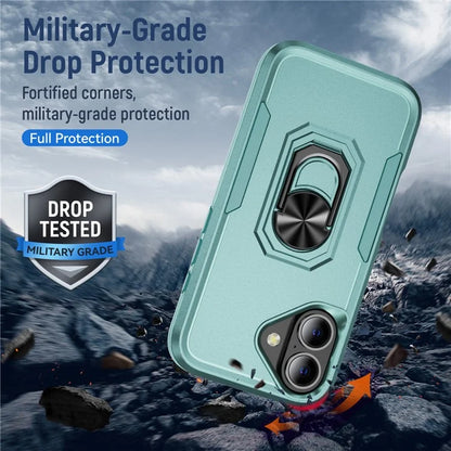 For iPhone 16 Plus Case Military Grade Ring Kickstand PC+TPU Phone Cover