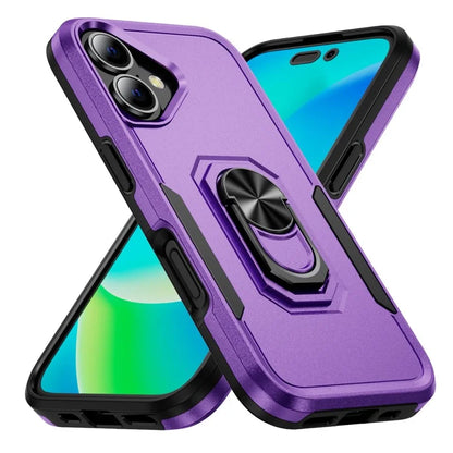 For iPhone 16 Plus Case Military Grade Ring Kickstand PC+TPU Phone Cover