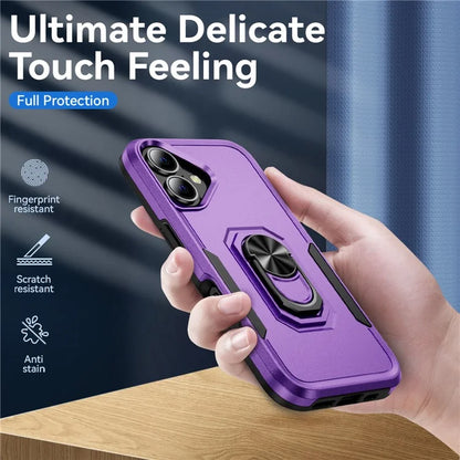 For iPhone 16 Plus Case Military Grade Ring Kickstand PC+TPU Phone Cover