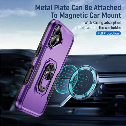 For iPhone 16 Plus Case Military Grade Ring Kickstand PC+TPU Phone Cover