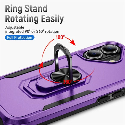 For iPhone 16 Plus Case Military Grade Ring Kickstand PC+TPU Phone Cover
