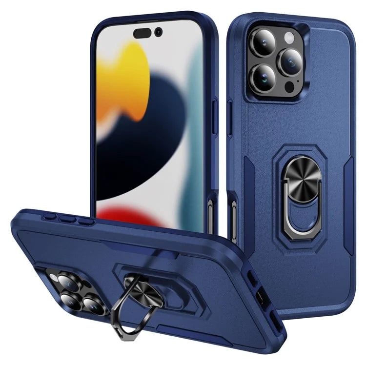 For iPhone 16 Pro Case Military Grade Ring Kickstand PC+TPU Phone Cover