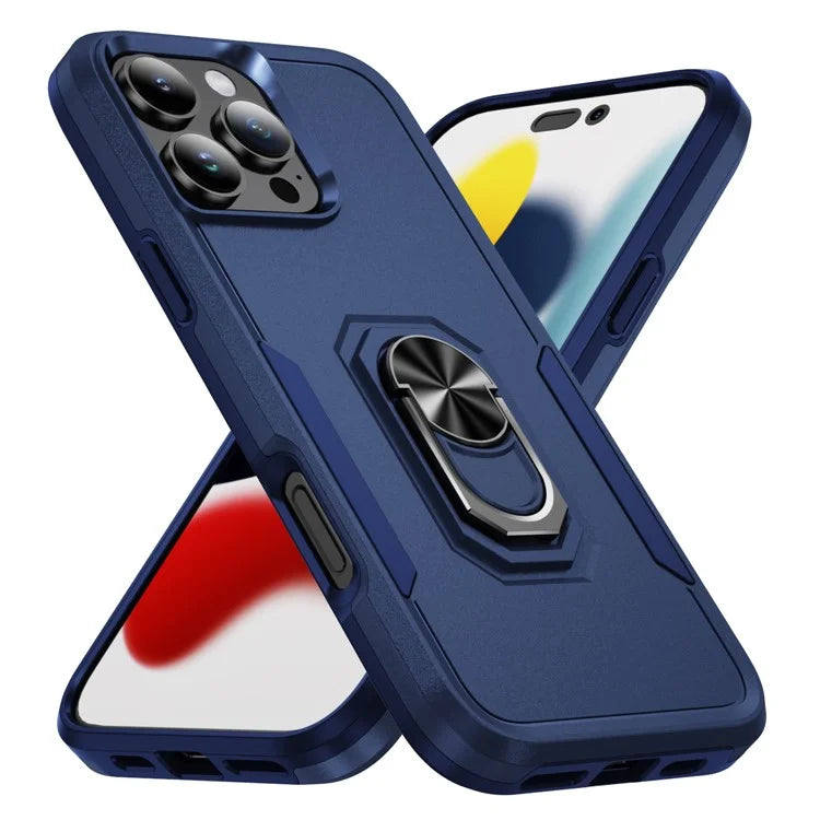 For iPhone 16 Pro Case Military Grade Ring Kickstand PC+TPU Phone Cover
