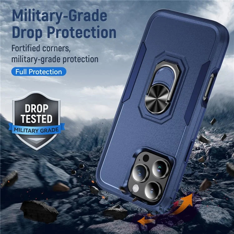 For iPhone 16 Pro Case Military Grade Ring Kickstand PC+TPU Phone Cover