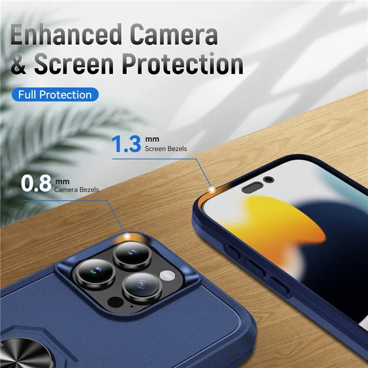 For iPhone 16 Pro Case Military Grade Ring Kickstand PC+TPU Phone Cover