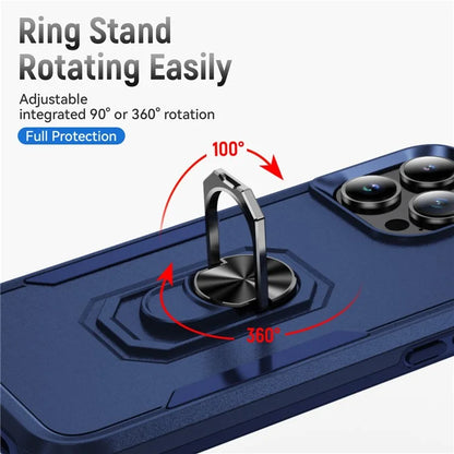 For iPhone 16 Pro Case Military Grade Ring Kickstand PC+TPU Phone Cover