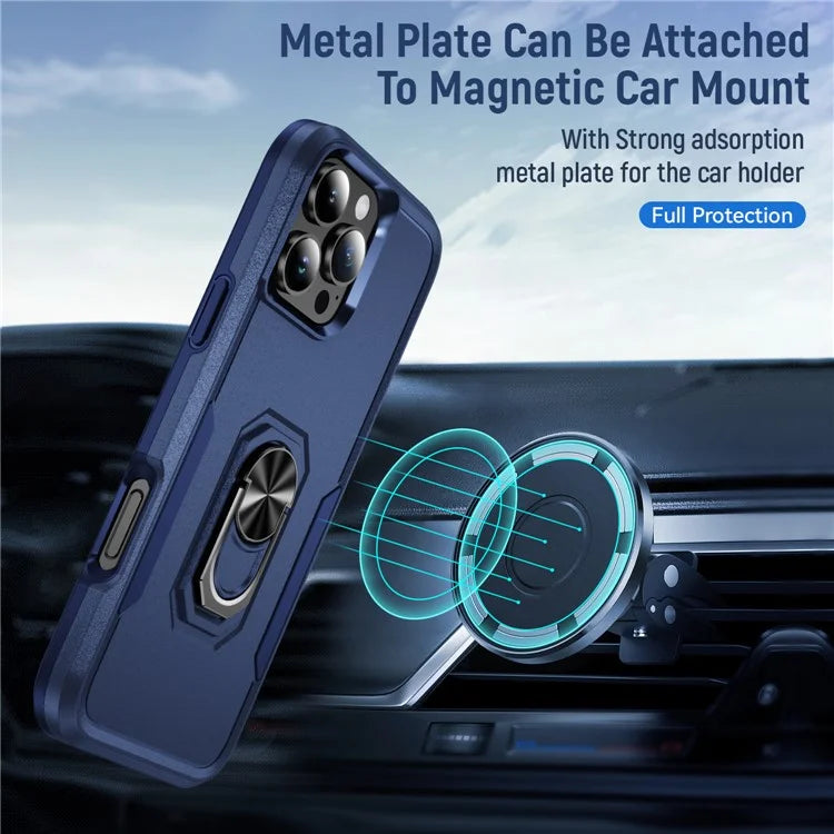 For iPhone 16 Pro Case Military Grade Ring Kickstand PC+TPU Phone Cover