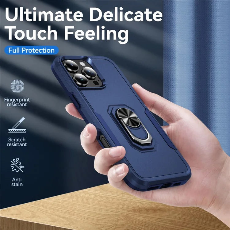 For iPhone 16 Pro Case Military Grade Ring Kickstand PC+TPU Phone Cover