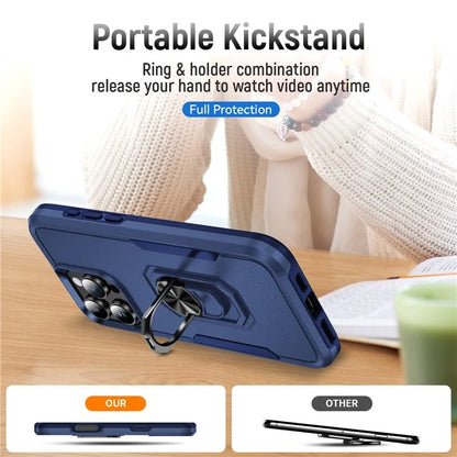 For iPhone 16 Pro Case Military Grade Ring Kickstand PC+TPU Phone Cover