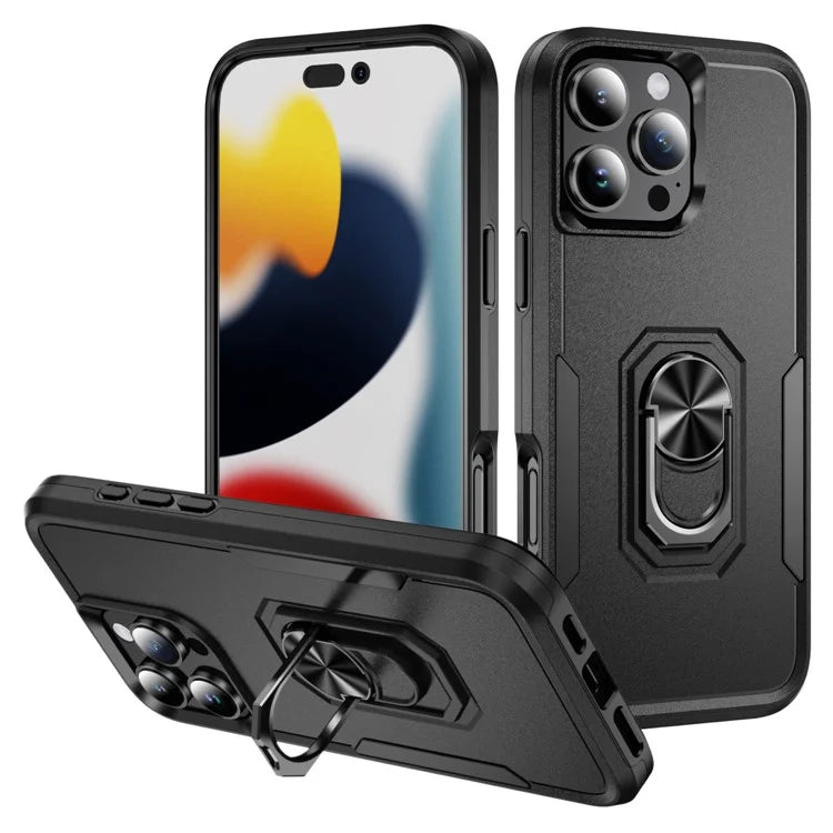 For iPhone 16 Pro Case Military Grade Ring Kickstand PC+TPU Phone Cover