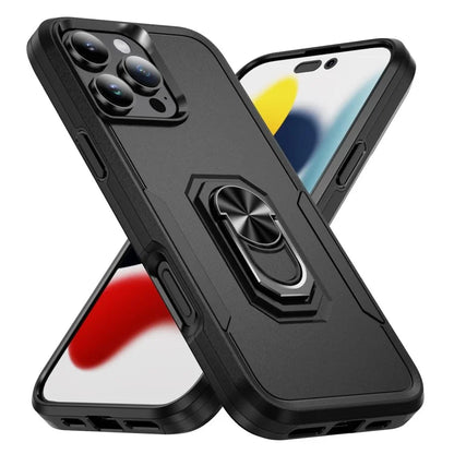 For iPhone 16 Pro Case Military Grade Ring Kickstand PC+TPU Phone Cover