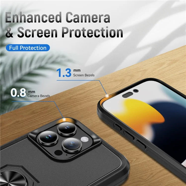 For iPhone 16 Pro Case Military Grade Ring Kickstand PC+TPU Phone Cover
