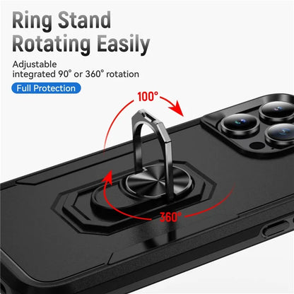 For iPhone 16 Pro Case Military Grade Ring Kickstand PC+TPU Phone Cover