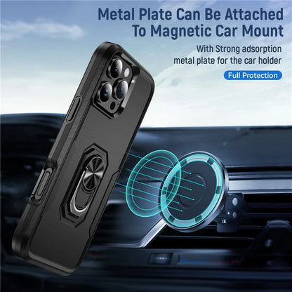 For iPhone 16 Pro Case Military Grade Ring Kickstand PC+TPU Phone Cover