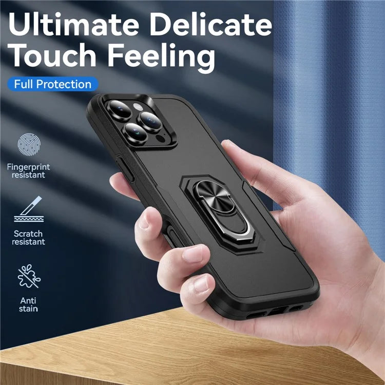 For iPhone 16 Pro Case Military Grade Ring Kickstand PC+TPU Phone Cover