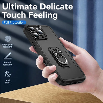 For iPhone 16 Pro Case Military Grade Ring Kickstand PC+TPU Phone Cover
