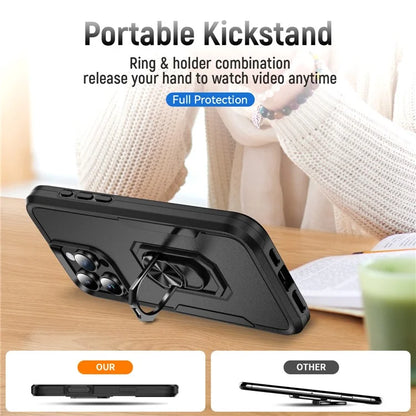 For iPhone 16 Pro Case Military Grade Ring Kickstand PC+TPU Phone Cover