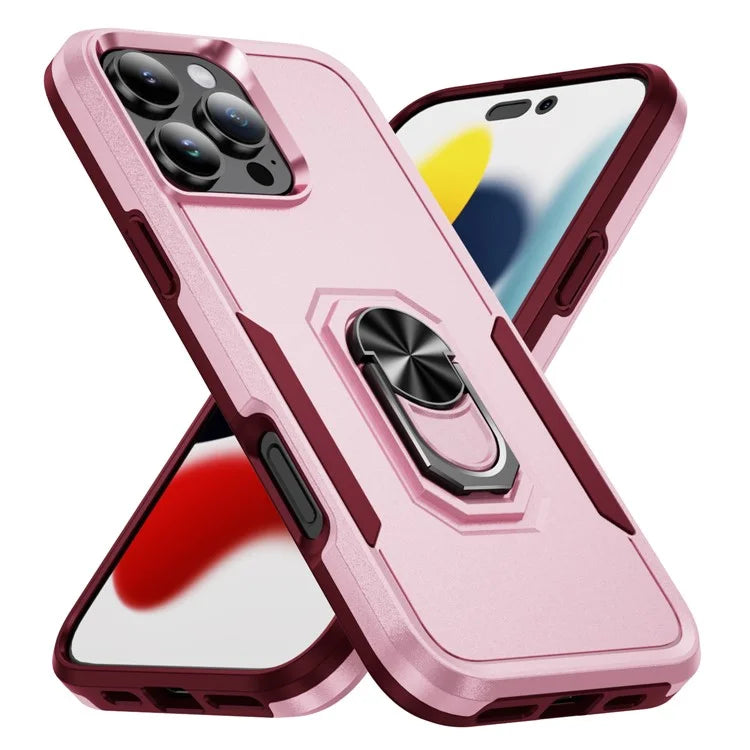 For iPhone 16 Pro Case Military Grade Ring Kickstand PC+TPU Phone Cover