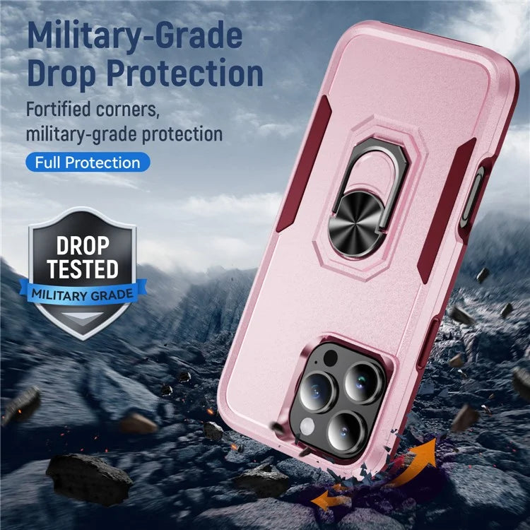 For iPhone 16 Pro Case Military Grade Ring Kickstand PC+TPU Phone Cover