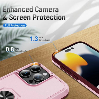 For iPhone 16 Pro Case Military Grade Ring Kickstand PC+TPU Phone Cover