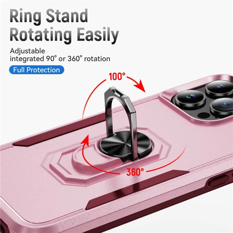 For iPhone 16 Pro Case Military Grade Ring Kickstand PC+TPU Phone Cover