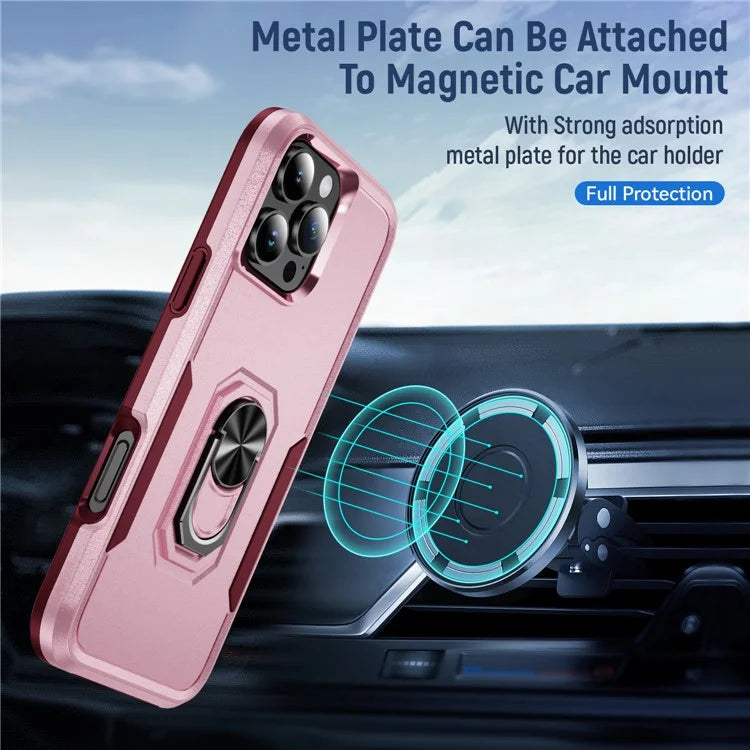 For iPhone 16 Pro Case Military Grade Ring Kickstand PC+TPU Phone Cover
