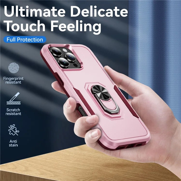 For iPhone 16 Pro Case Military Grade Ring Kickstand PC+TPU Phone Cover