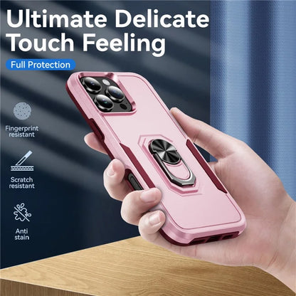 For iPhone 16 Pro Case Military Grade Ring Kickstand PC+TPU Phone Cover