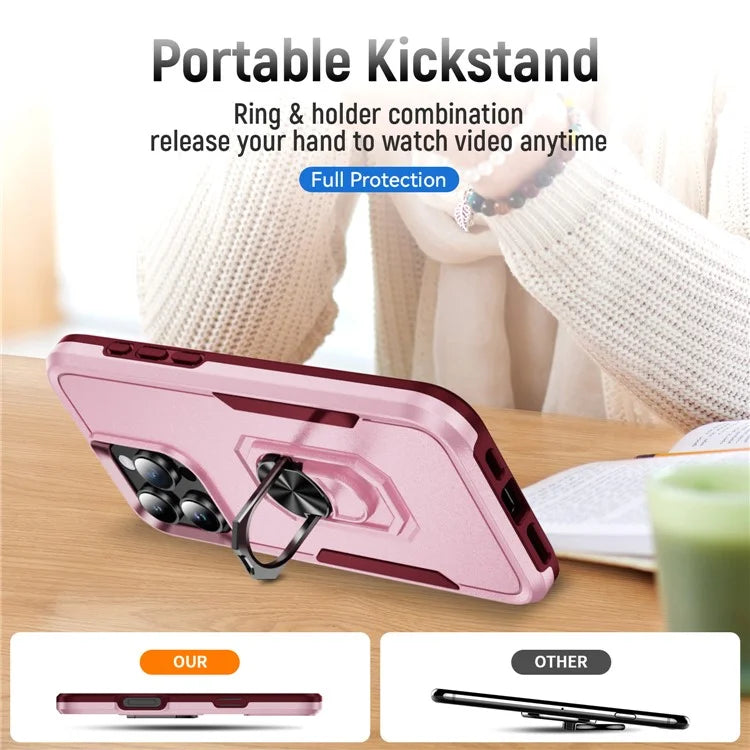 For iPhone 16 Pro Case Military Grade Ring Kickstand PC+TPU Phone Cover