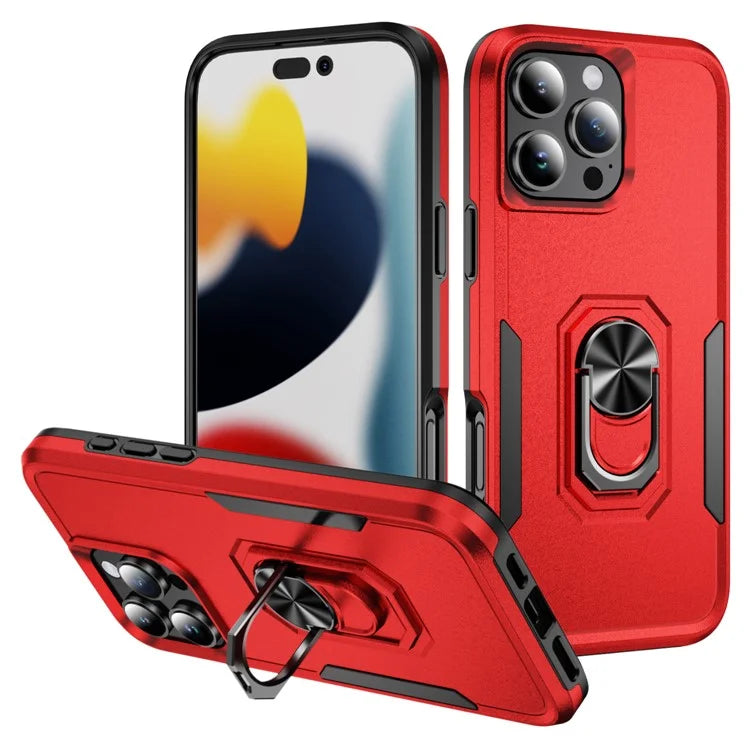For iPhone 16 Pro Case Military Grade Ring Kickstand PC+TPU Phone Cover