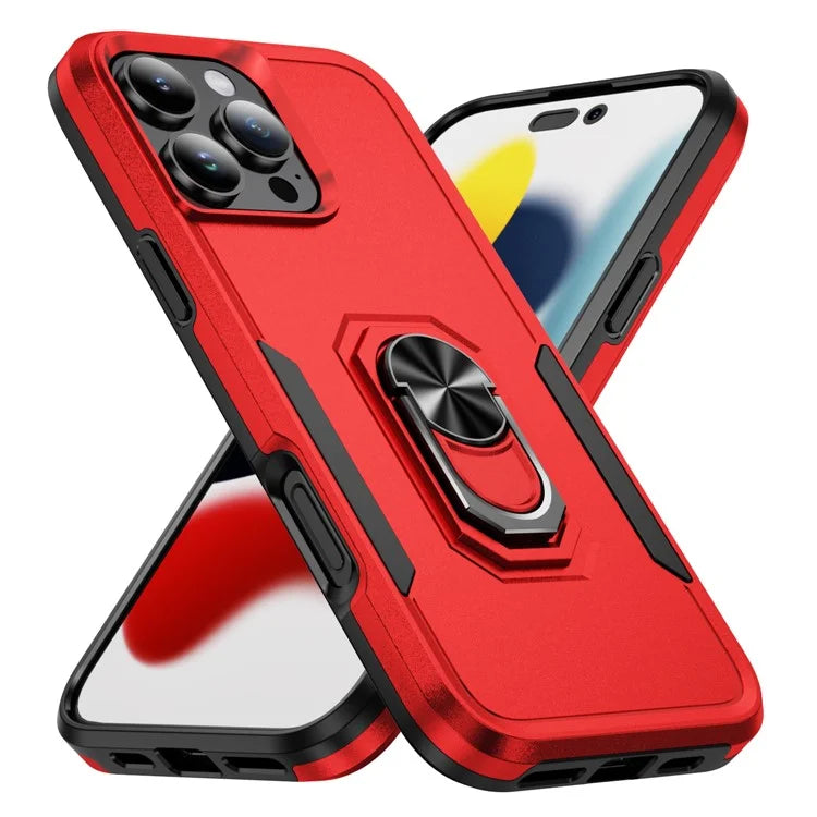 For iPhone 16 Pro Case Military Grade Ring Kickstand PC+TPU Phone Cover