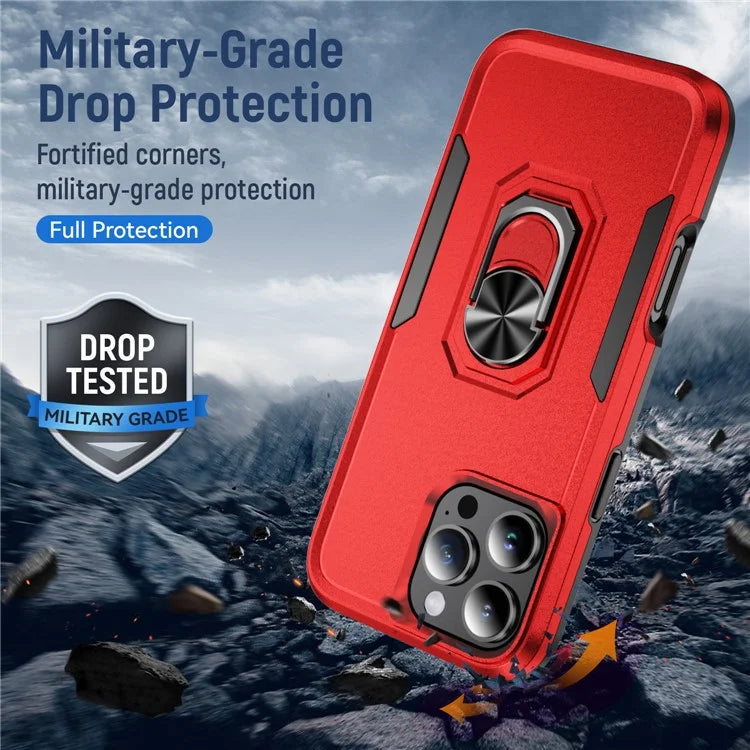 For iPhone 16 Pro Case Military Grade Ring Kickstand PC+TPU Phone Cover