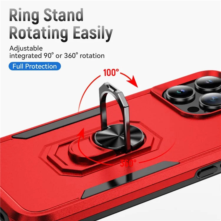 For iPhone 16 Pro Case Military Grade Ring Kickstand PC+TPU Phone Cover