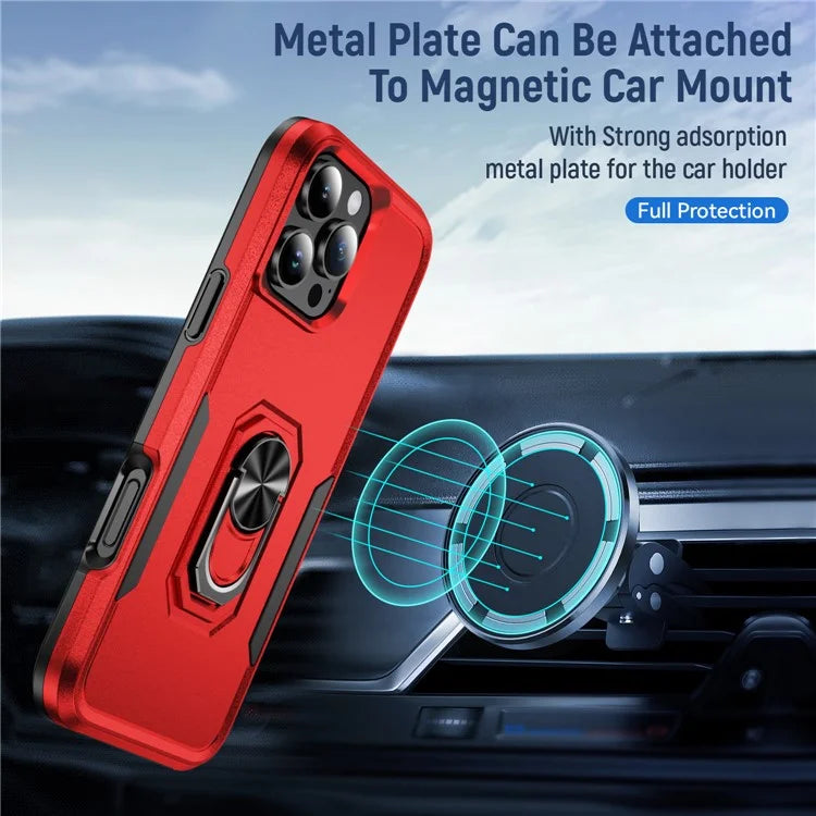 For iPhone 16 Pro Case Military Grade Ring Kickstand PC+TPU Phone Cover