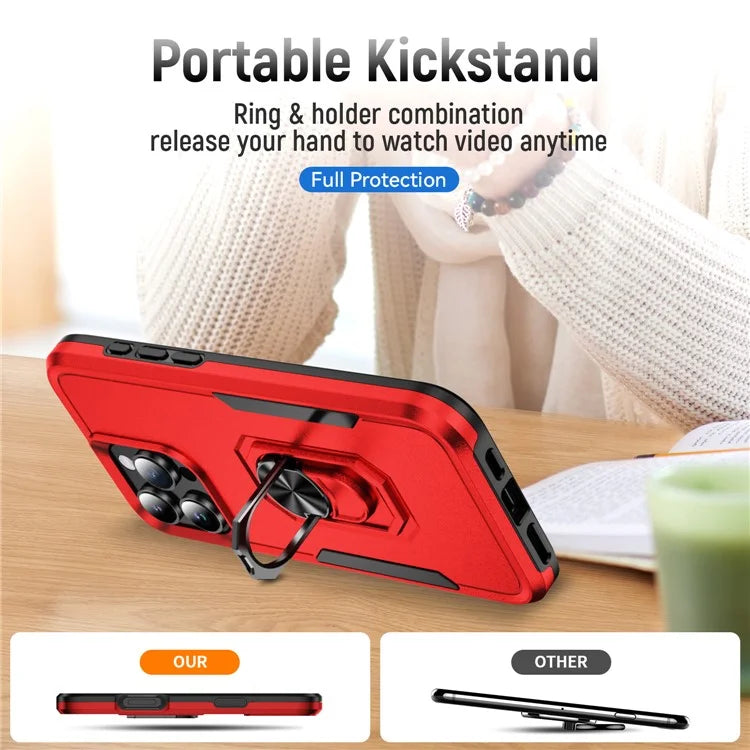 For iPhone 16 Pro Case Military Grade Ring Kickstand PC+TPU Phone Cover