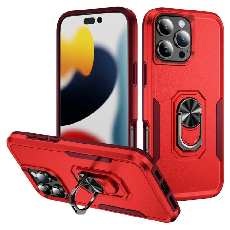 For iPhone 16 Pro Case Military Grade Ring Kickstand PC+TPU Phone Cover