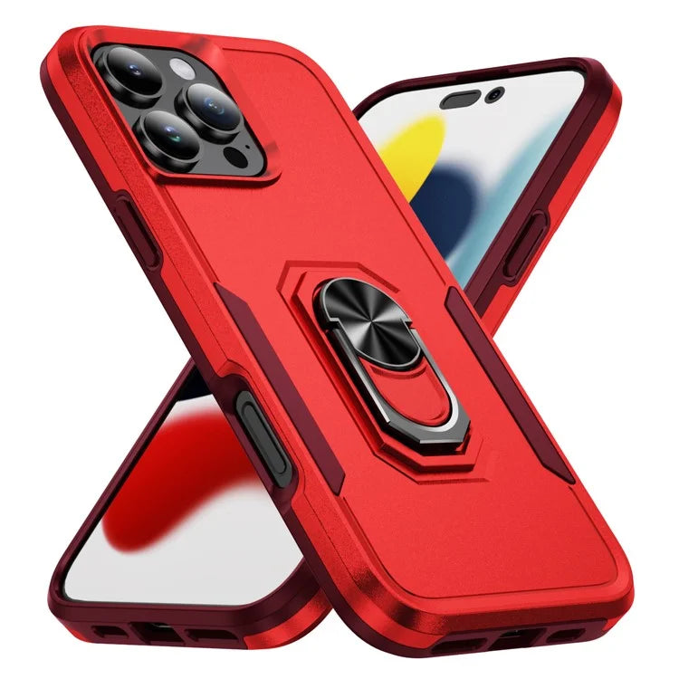 For iPhone 16 Pro Case Military Grade Ring Kickstand PC+TPU Phone Cover