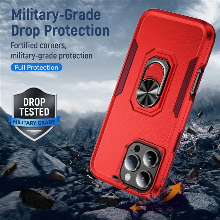 For iPhone 16 Pro Case Military Grade Ring Kickstand PC+TPU Phone Cover