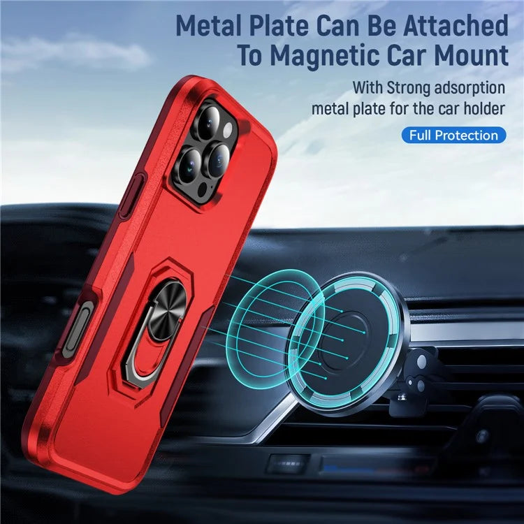 For iPhone 16 Pro Case Military Grade Ring Kickstand PC+TPU Phone Cover