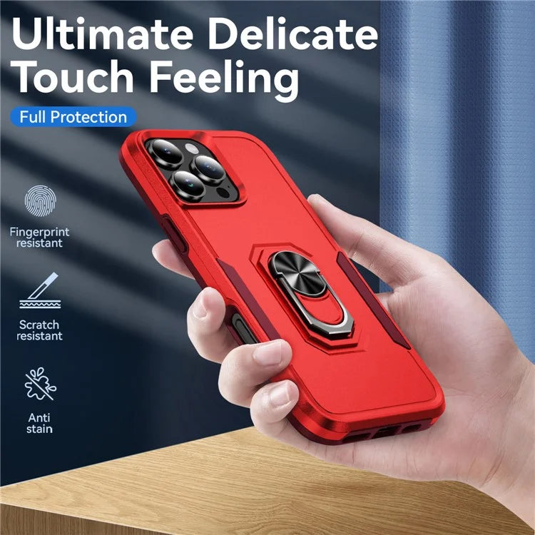 For iPhone 16 Pro Case Military Grade Ring Kickstand PC+TPU Phone Cover