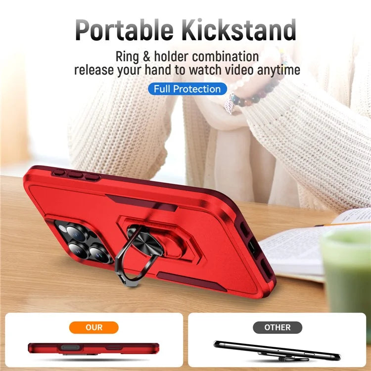 For iPhone 16 Pro Case Military Grade Ring Kickstand PC+TPU Phone Cover