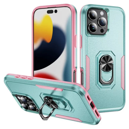 For iPhone 16 Pro Case Military Grade Ring Kickstand PC+TPU Phone Cover