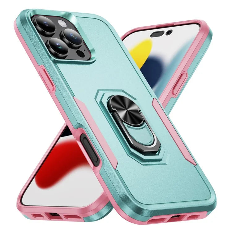For iPhone 16 Pro Case Military Grade Ring Kickstand PC+TPU Phone Cover